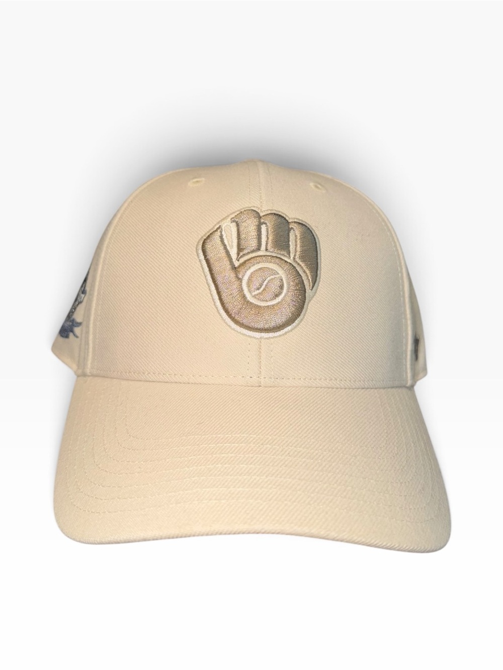 Cream Embroidered Baseball Cap with Raised Logo - Unbranded